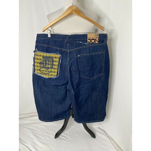 Vintage Don Men’s Shorts Blue Denim and Yellow Embroidered 5 Pocket Size 40 - Picture 4 of 7